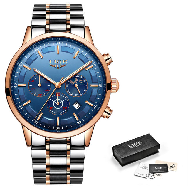 LIGE Luxury Men's Sport Quartz Waterproof Watch
