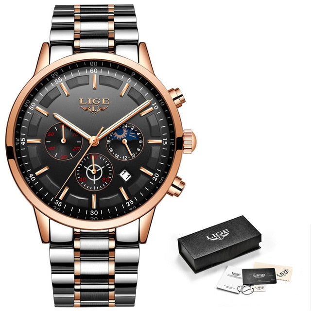 LIGE Luxury Men's Sport Quartz Waterproof Watch