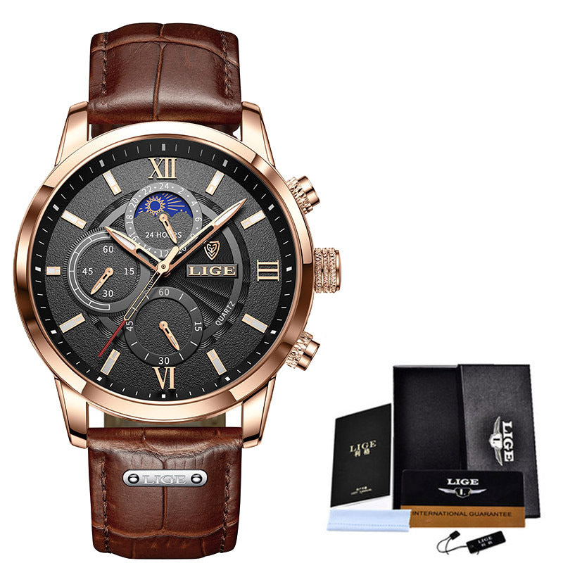 LIGE Luxury Quartz Men’s Watch – Waterproof Chronograph