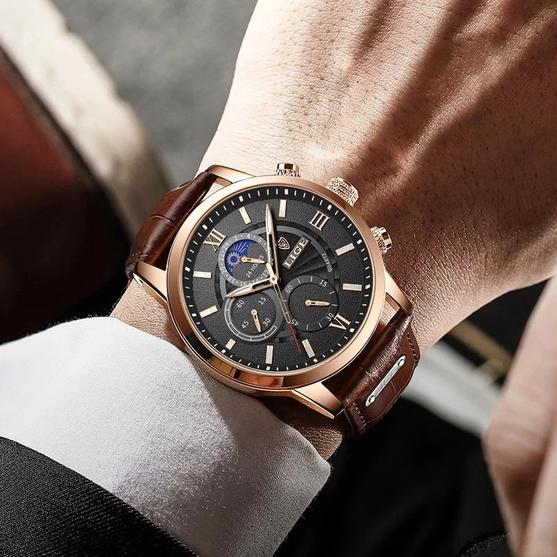 LIGE Luxury Quartz Men’s Watch – Waterproof Chronograph
