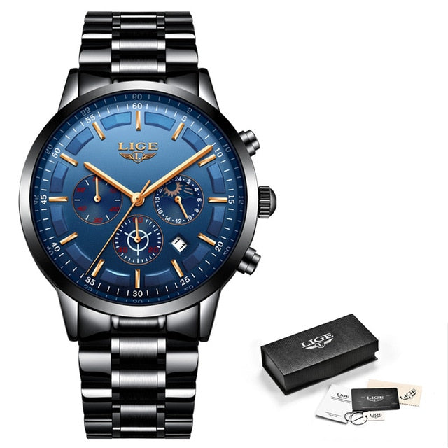 LIGE Luxury Men's Sport Quartz Waterproof Watch
