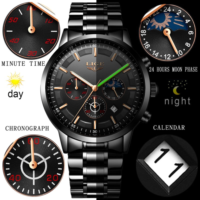 LIGE Luxury Men's Sport Quartz Waterproof Watch