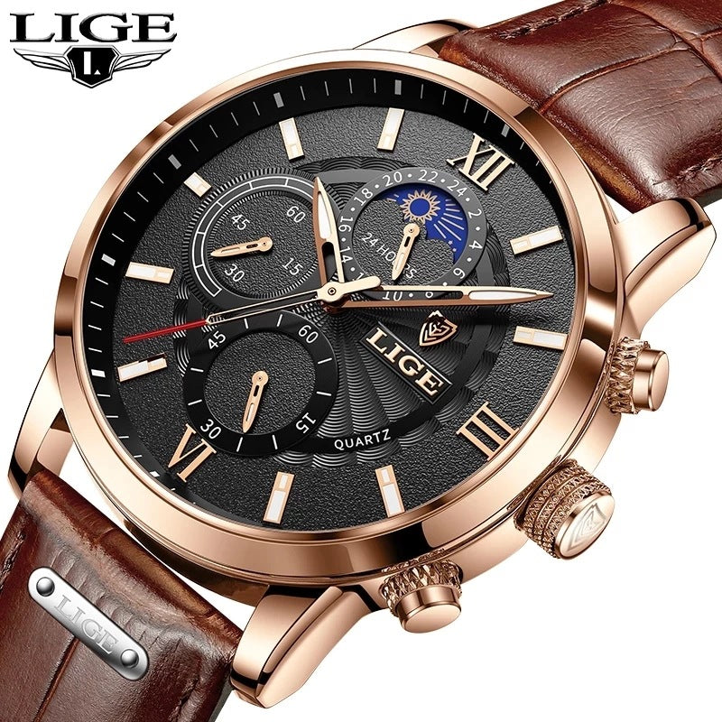 LIGE Luxury Quartz Men’s Watch – Waterproof Chronograph