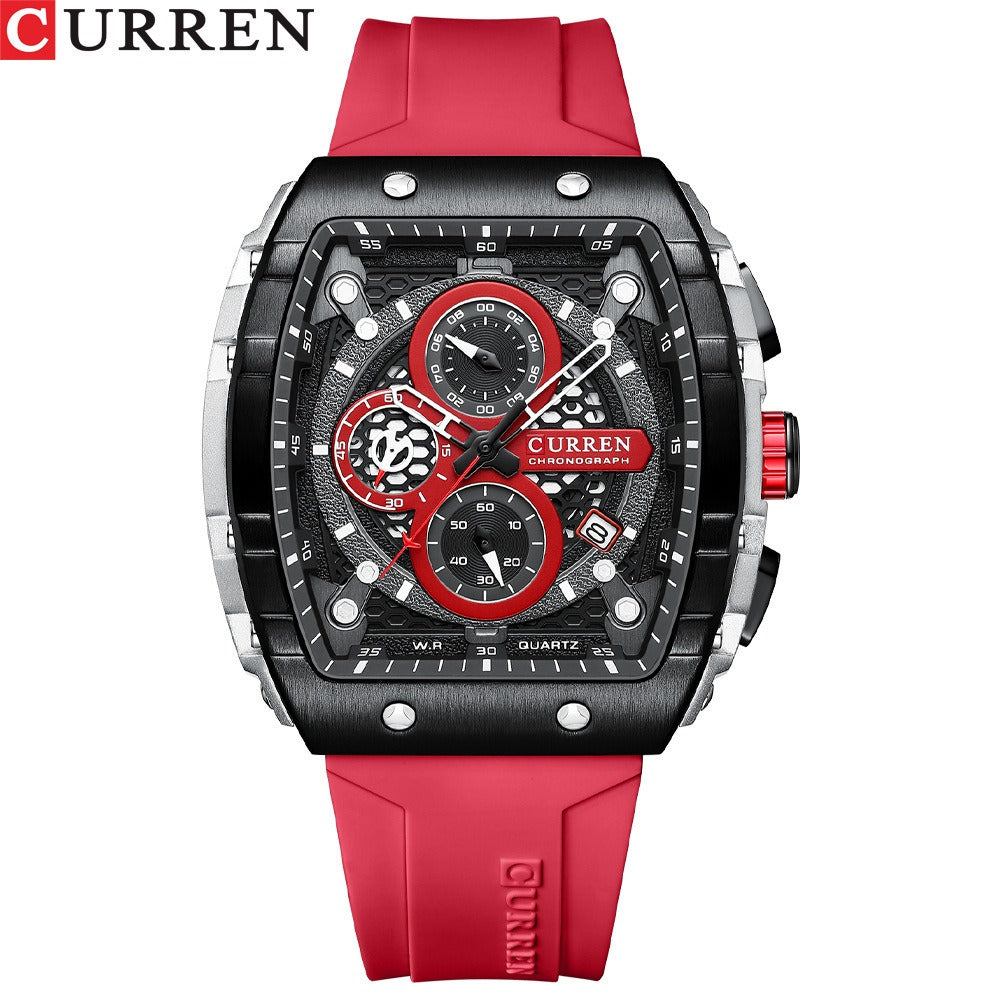 Men's Waterproof Six Needle Quartz Calendar Tape Men's Multifunctional Watch Men's Watch
