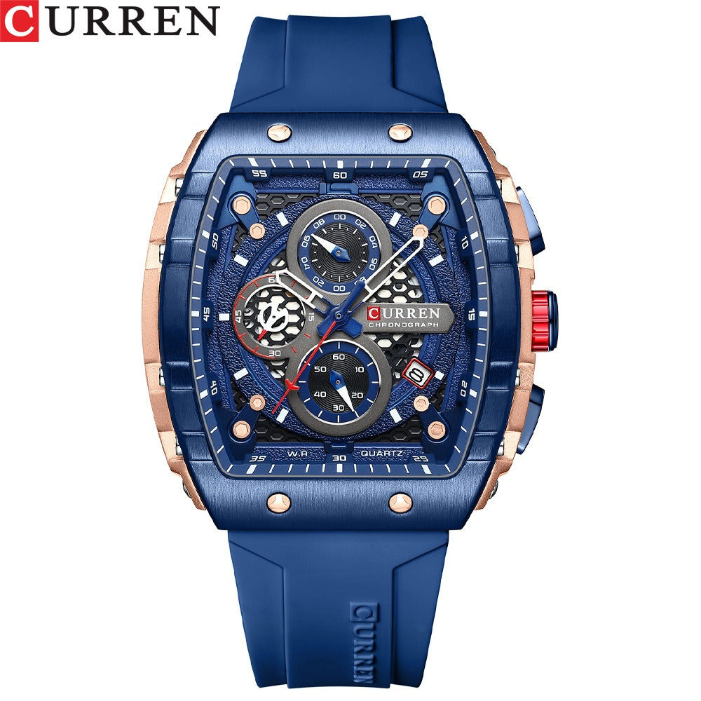 Men's Waterproof Six Needle Quartz Calendar Tape Men's Multifunctional Watch Men's Watch