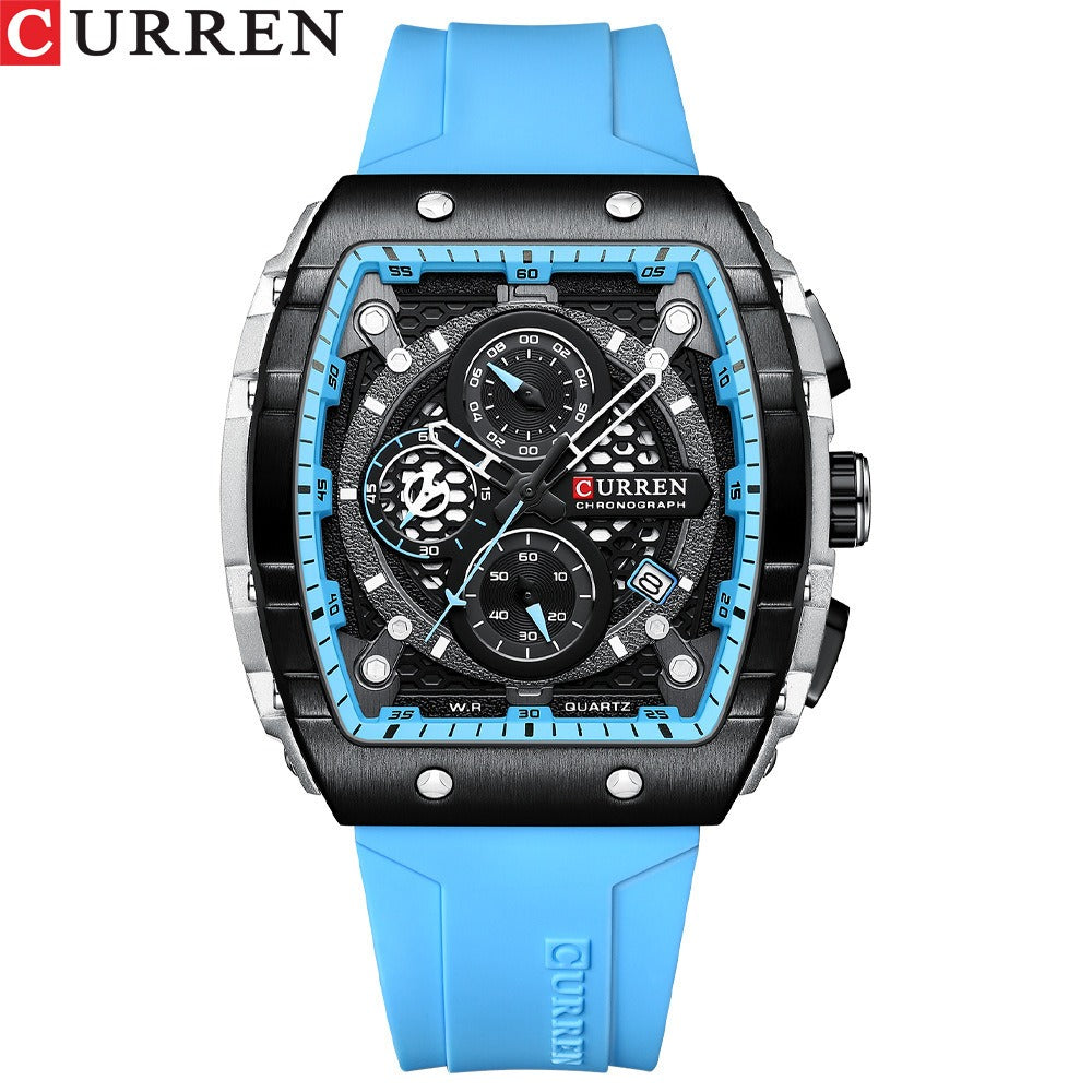 Men's Waterproof Six Needle Quartz Calendar Tape Men's Multifunctional Watch Men's Watch