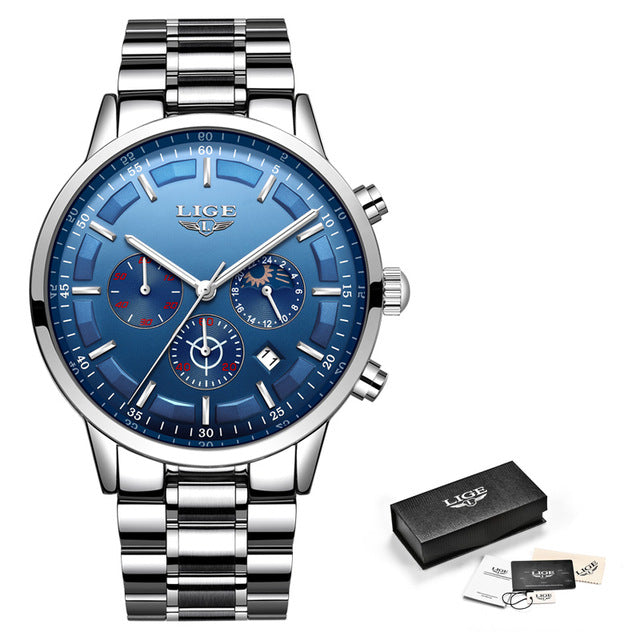 LIGE Luxury Men's Sport Quartz Waterproof Watch
