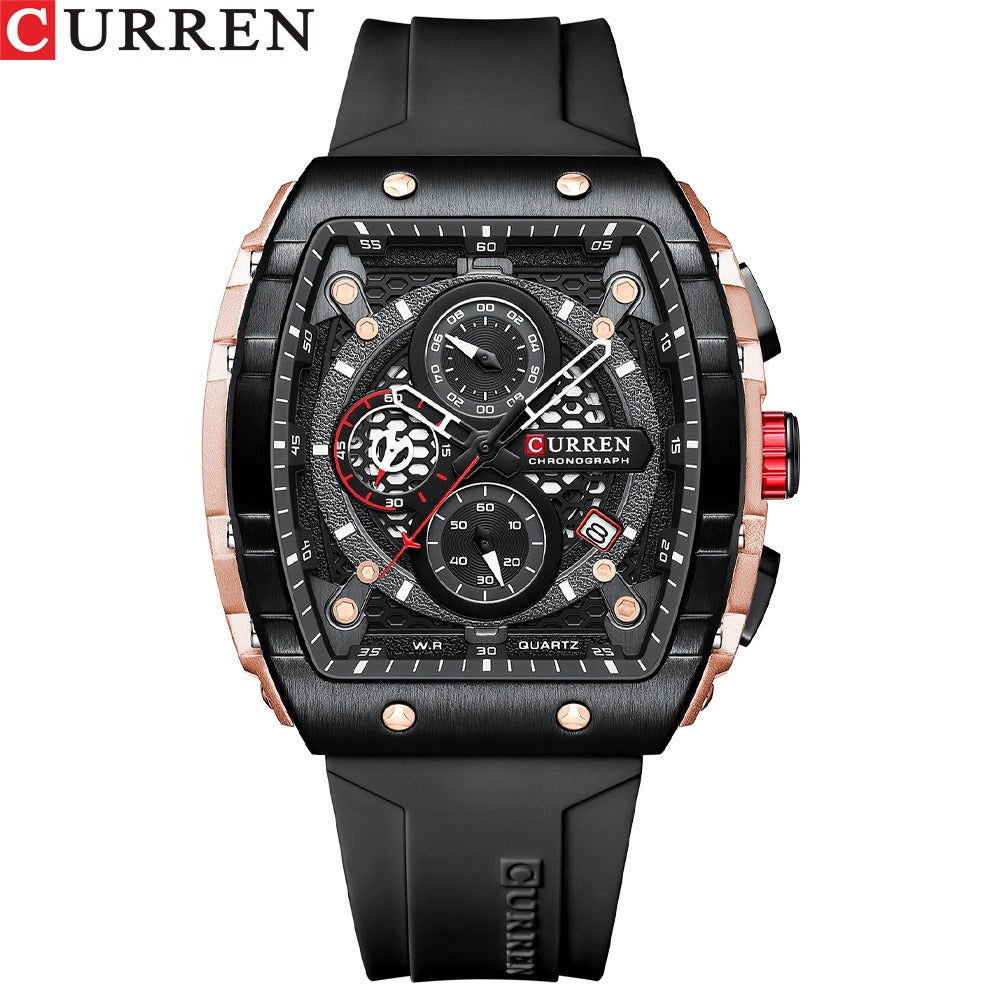 Men's Waterproof Six Needle Quartz Calendar Tape Men's Multifunctional Watch Men's Watch