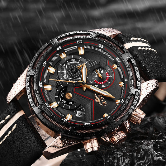 LIGE Luxury Men's Sport Quartz Watch – Leather, Waterproof, Business Style