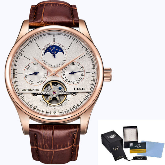 LIGE Men’s Automatic Mechanical Watch – Tourbillon Sports, Leather, Retro Business Style