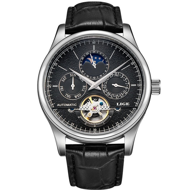 LIGE Men’s Automatic Mechanical Watch – Tourbillon Sports, Leather, Retro Business Style