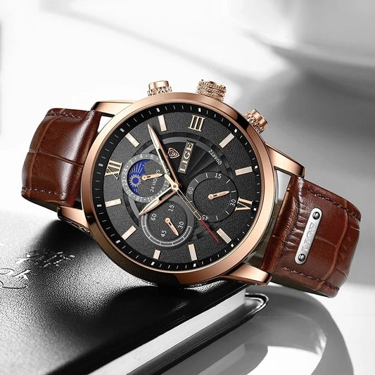 LIGE Luxury Quartz Men’s Watch – Waterproof Chronograph