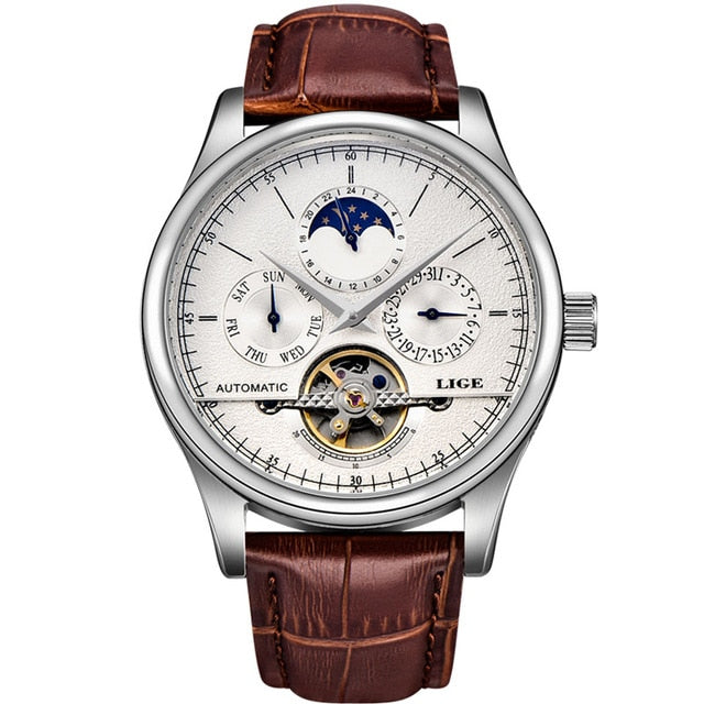 LIGE Men’s Automatic Mechanical Watch – Tourbillon Sports, Leather, Retro Business Style