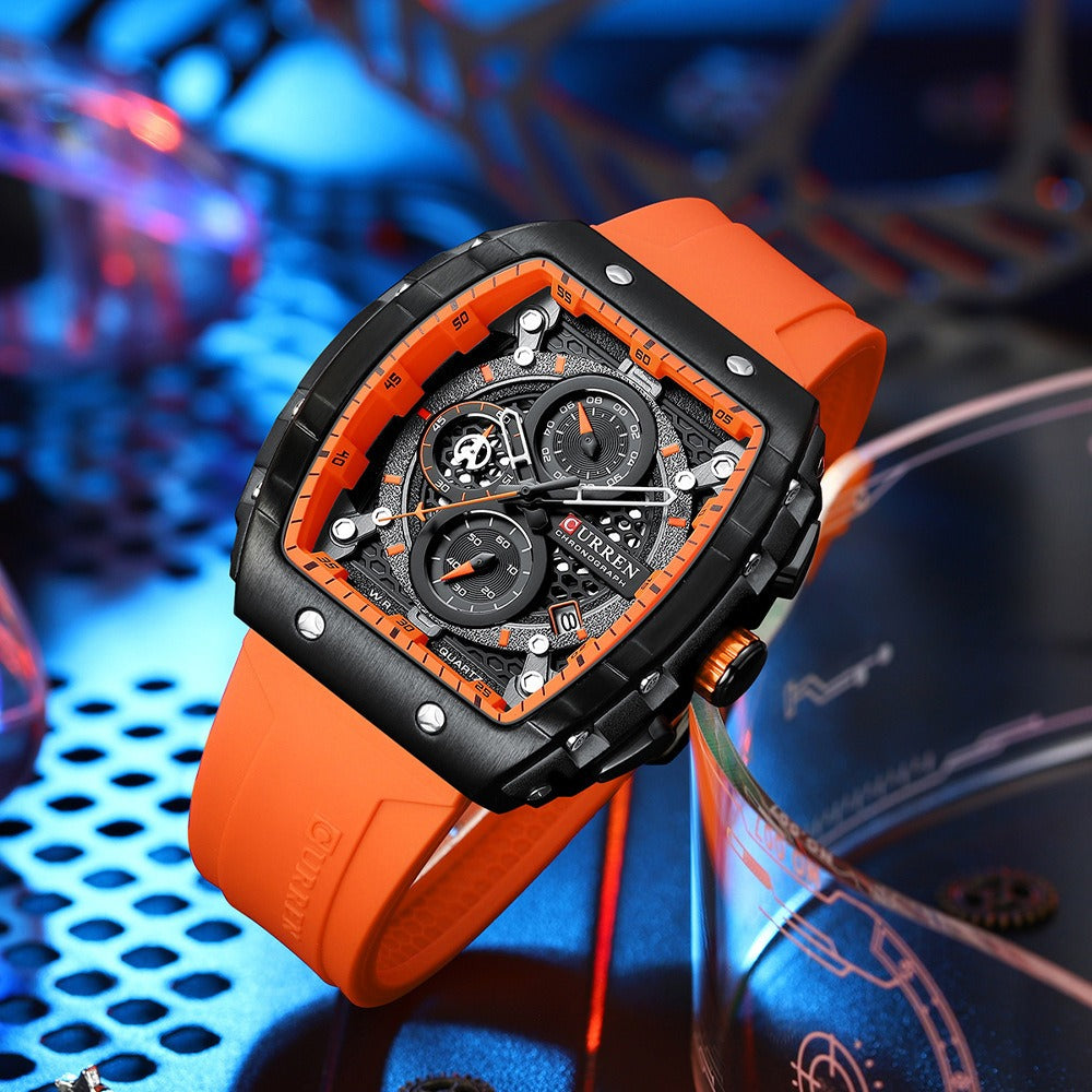 Men's Waterproof Six Needle Quartz Calendar Tape Men's Multifunctional Watch Men's Watch