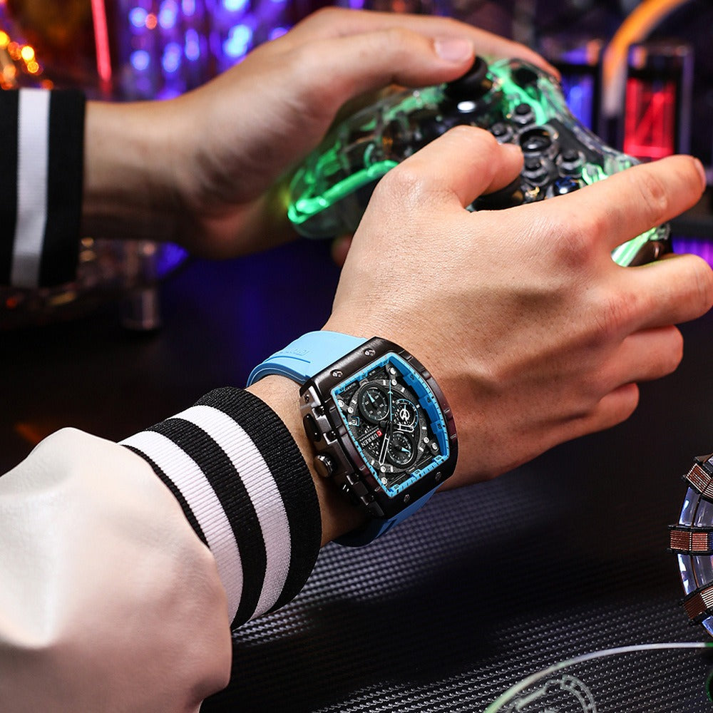Men's Waterproof Six Needle Quartz Calendar Tape Men's Multifunctional Watch Men's Watch