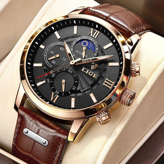 LIGE Luxury Quartz Men’s Watch – Waterproof Chronograph