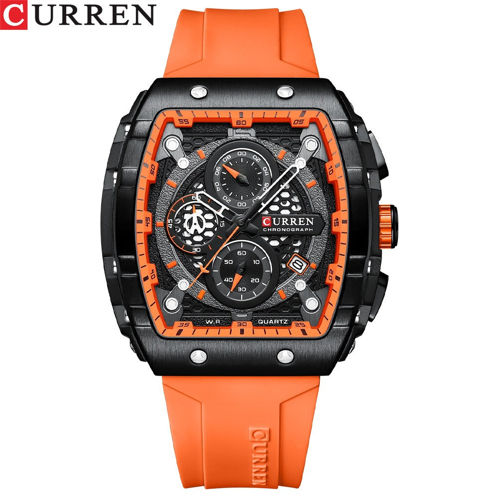 Men's Waterproof Six Needle Quartz Calendar Tape Men's Multifunctional Watch Men's Watch