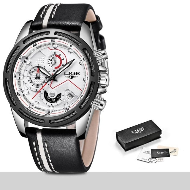 LIGE Luxury Men's Sport Quartz Watch – Leather, Waterproof, Business Style