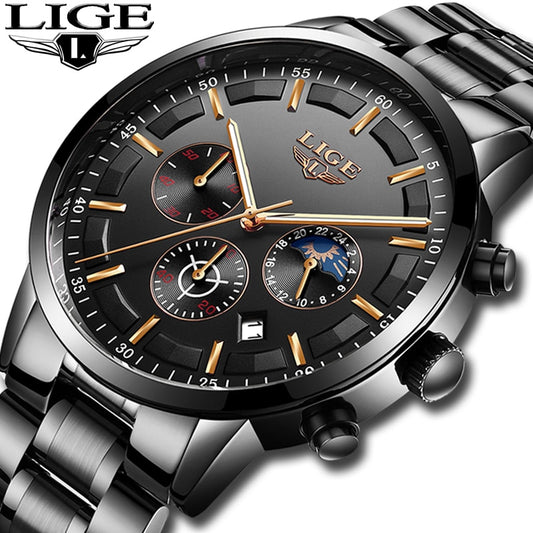 LIGE Luxury Men's Sport Quartz Waterproof Watch