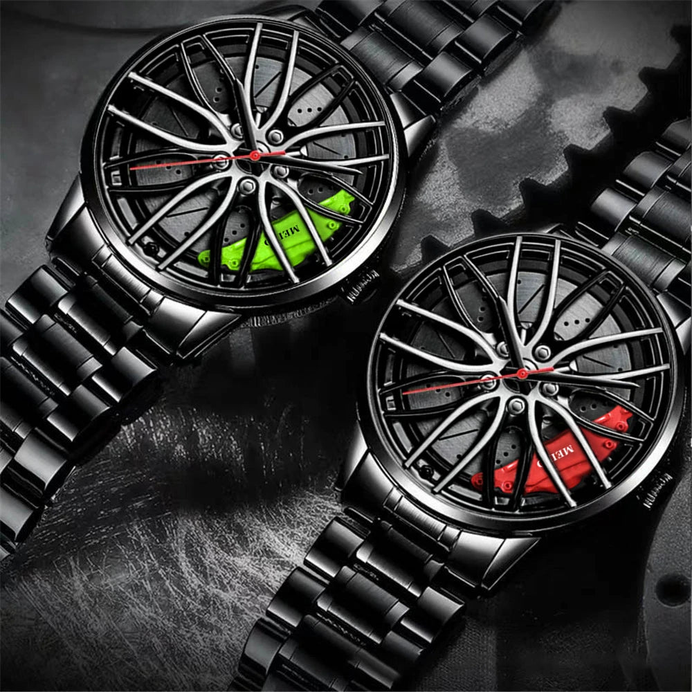 2022 Men's New Cross-border Hot Christmas Style Quartz Luxury Rotating Sports Car Wheel Luminous Business Watch MW02-1
