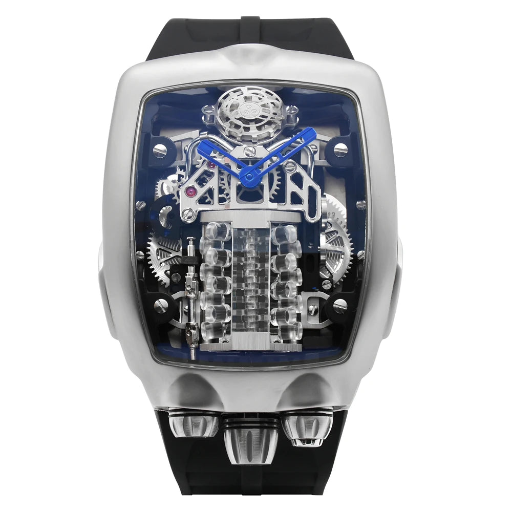 Luxury High Quality Jacob W16 Automatic Stainless Steel Mechanical Waterproof Glass Bugatti Chiron Engine Watch for Men-0