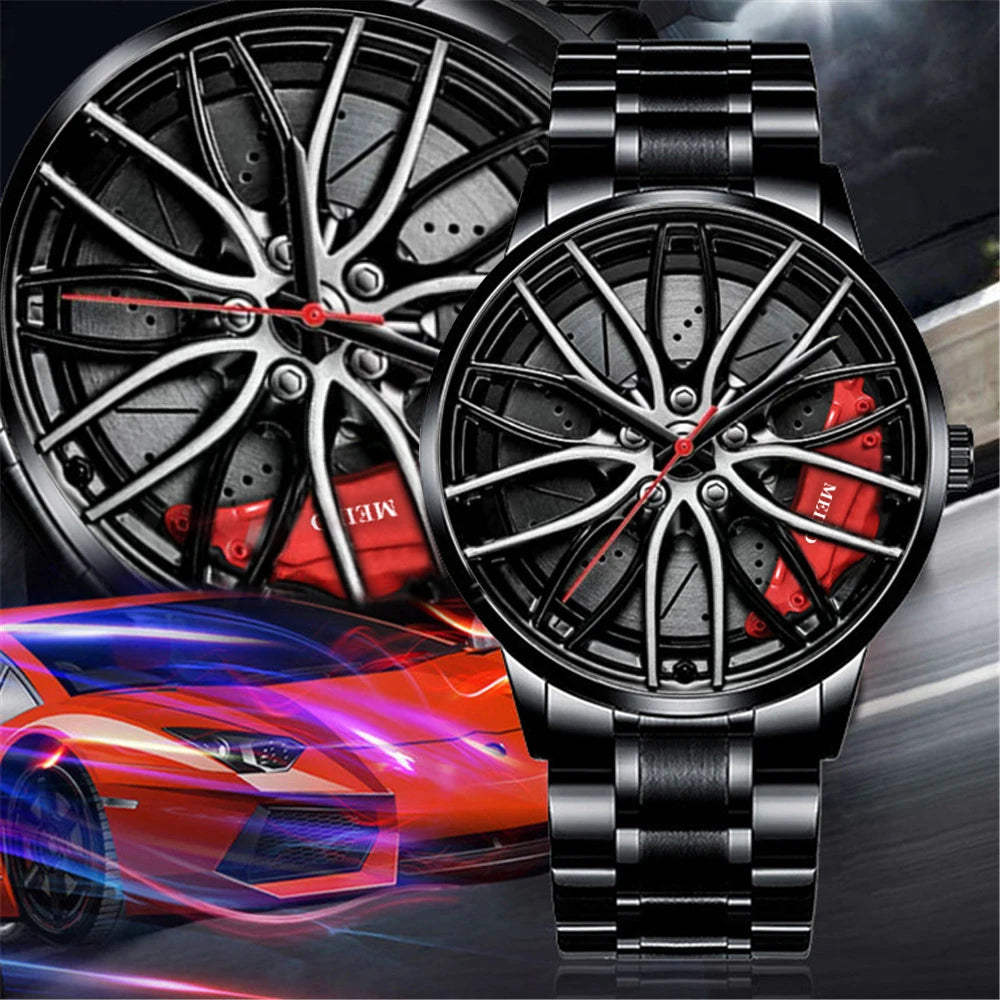 2022 Men's New Cross-border Hot Christmas Style Quartz Luxury Rotating Sports Car Wheel Luminous Business Watch MW02-3