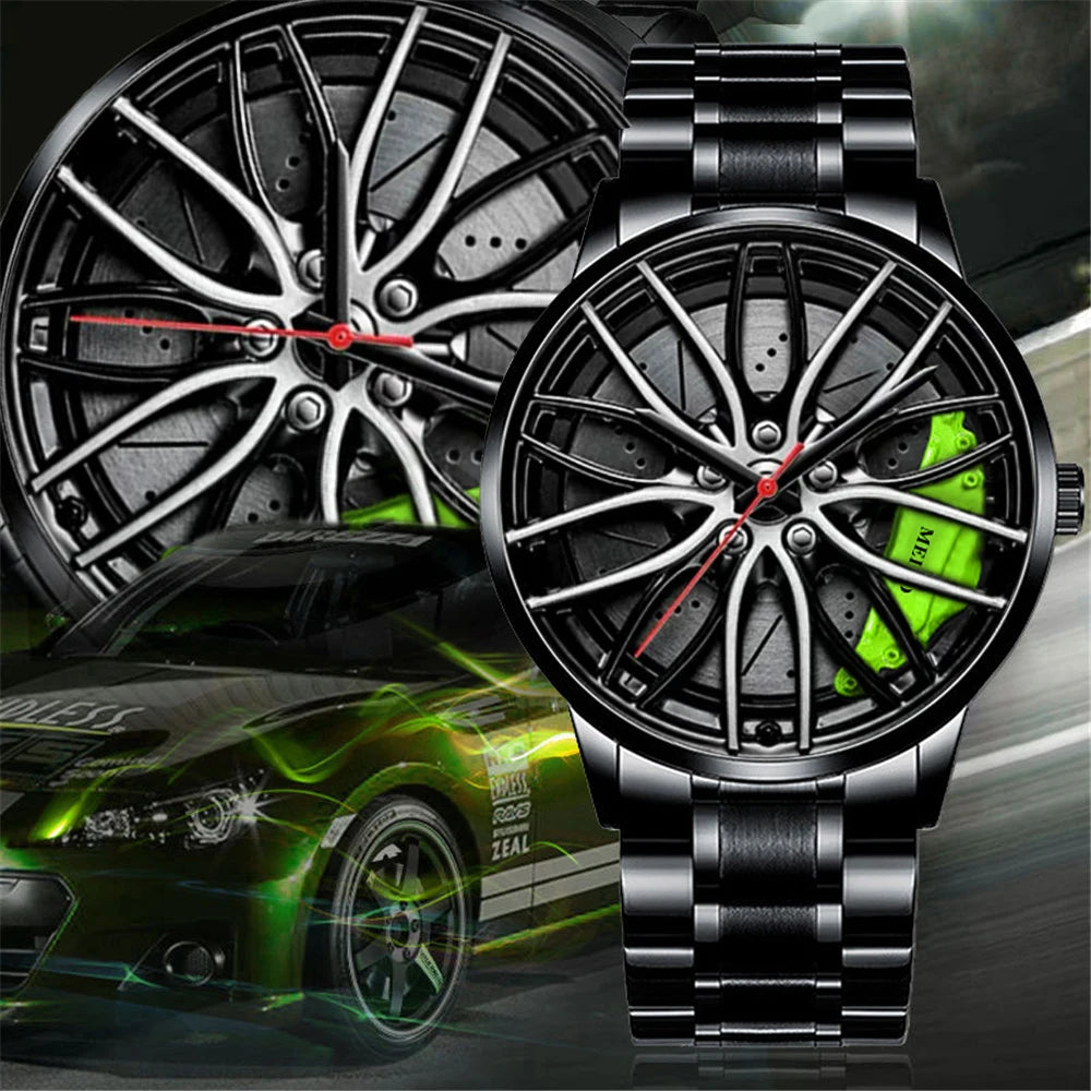 2022 Men's New Cross-border Hot Christmas Style Quartz Luxury Rotating Sports Car Wheel Luminous Business Watch MW02-0