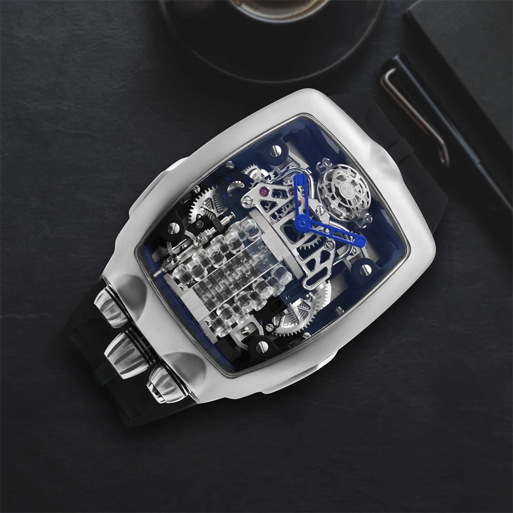 Luxury High Quality Jacob W16 Automatic Stainless Steel Mechanical Waterproof Glass Bugatti Chiron Engine Watch for Men-1