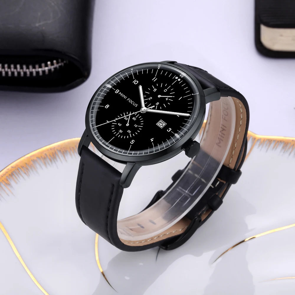 Mini Focus MF0052G MF 0052 Fashion Leather Strap Men Brand Quartz Watch Chronograph Waterproof Wristwatch for Men Montre Relojes-3