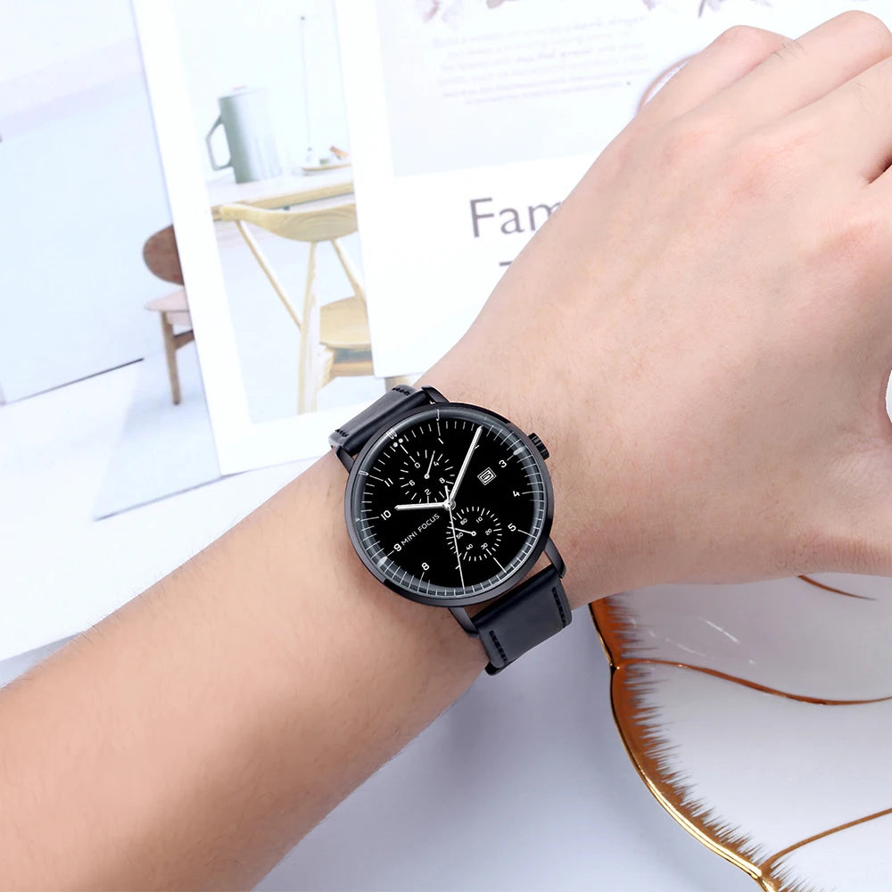 Mini Focus MF0052G MF 0052 Fashion Leather Strap Men Brand Quartz Watch Chronograph Waterproof Wristwatch for Men Montre Relojes-4