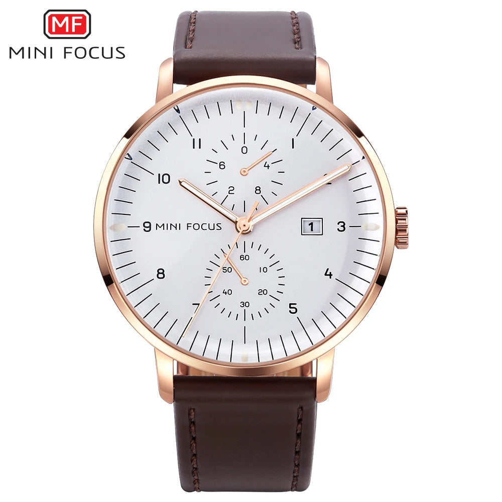 Mini Focus MF0052G MF 0052 Fashion Leather Strap Men Brand Quartz Watch Chronograph Waterproof Wristwatch for Men Montre Relojes-6