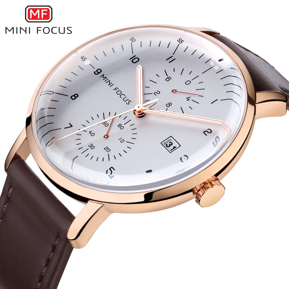 Mini Focus MF0052G MF 0052 Fashion Leather Strap Men Brand Quartz Watch Chronograph Waterproof Wristwatch for Men Montre Relojes-1