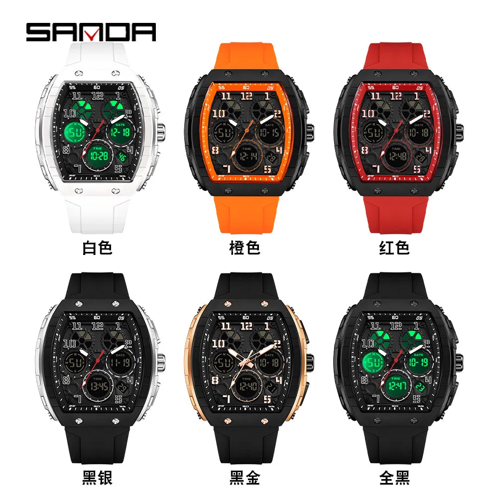 SANDA 6157 News Style Sport Wrist Watch Men Wristwatch LED Digital Quartz Dual Display Male Watch Waterproof-3