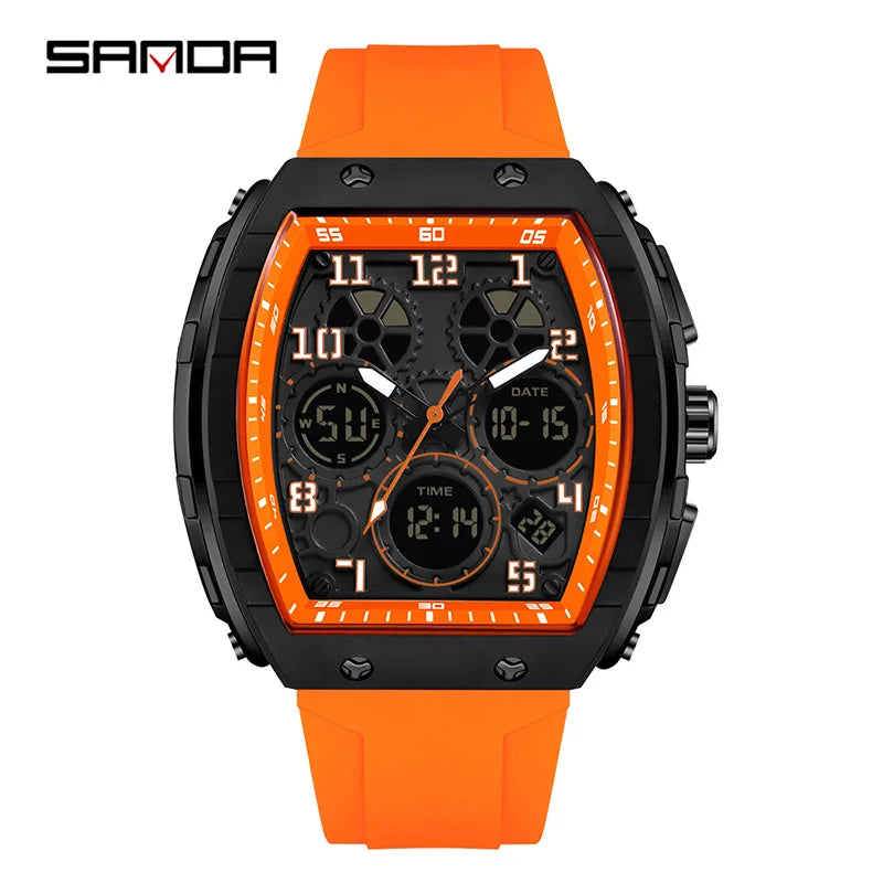 SANDA 6157 News Style Sport Wrist Watch Men Wristwatch LED Digital Quartz Dual Display Male Watch Waterproof-0