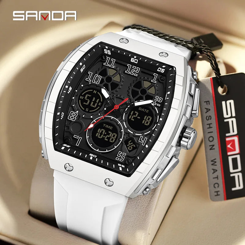 SANDA 6157 News Style Sport Wrist Watch Men Wristwatch LED Digital Quartz Dual Display Male Watch Waterproof-1