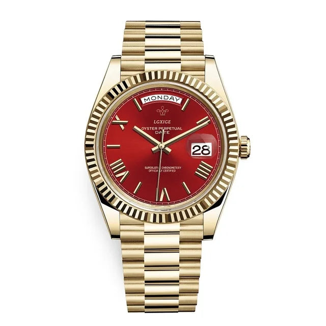 LGXIGE LM021A Fashion Golden Gents Quartz Watch Hot Sale Stainless Steel Band Waterproof Calendar Simple Business Wristwatch-16