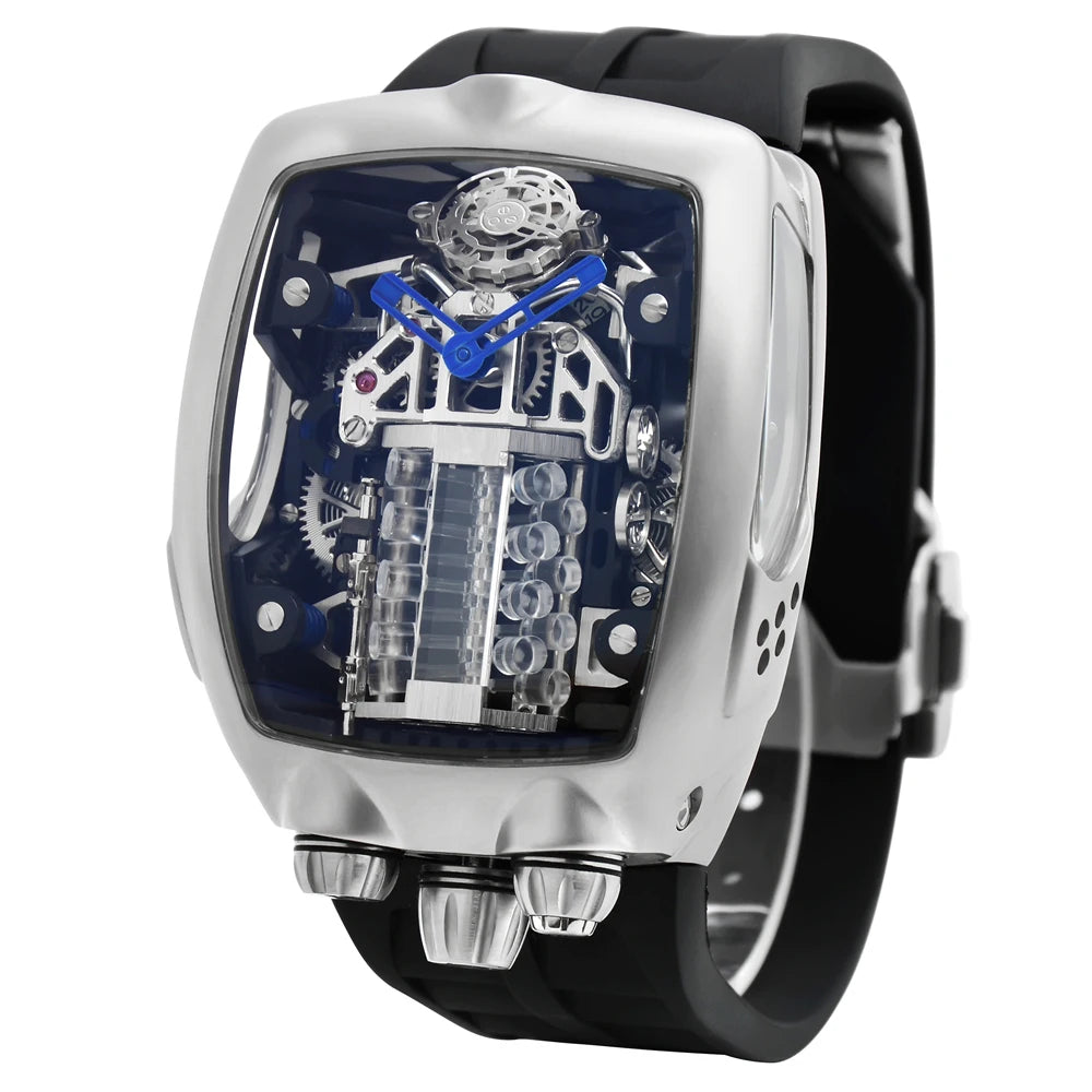 Luxury High Quality Jacob W16 Automatic Stainless Steel Mechanical Waterproof Glass Bugatti Chiron Engine Watch for Men-2