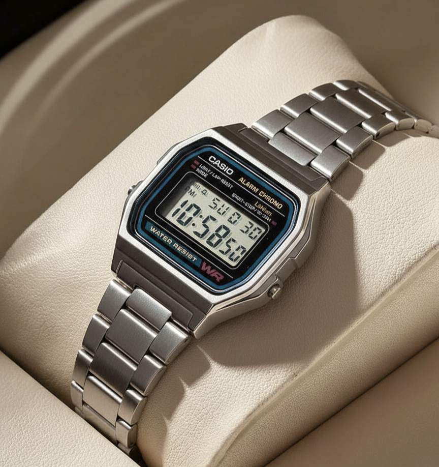 Casio Vintage A-158WA-1Q Digital Grey Dial Unisex Watch Silver Metal Strap (D011)